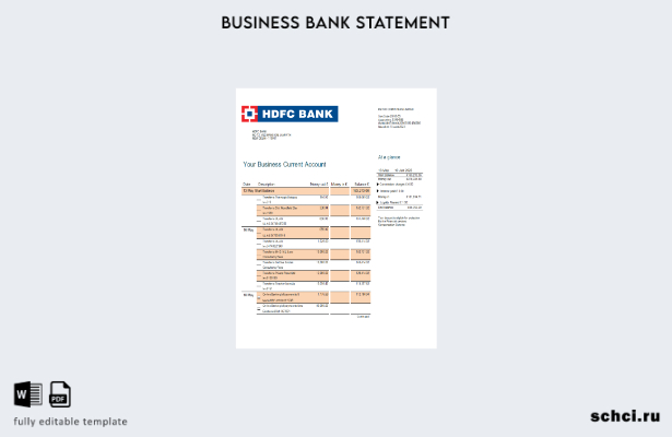 цифровая загрузка выписки по счету фирмы HDFC Bank Шаблон в формате Word и PDF